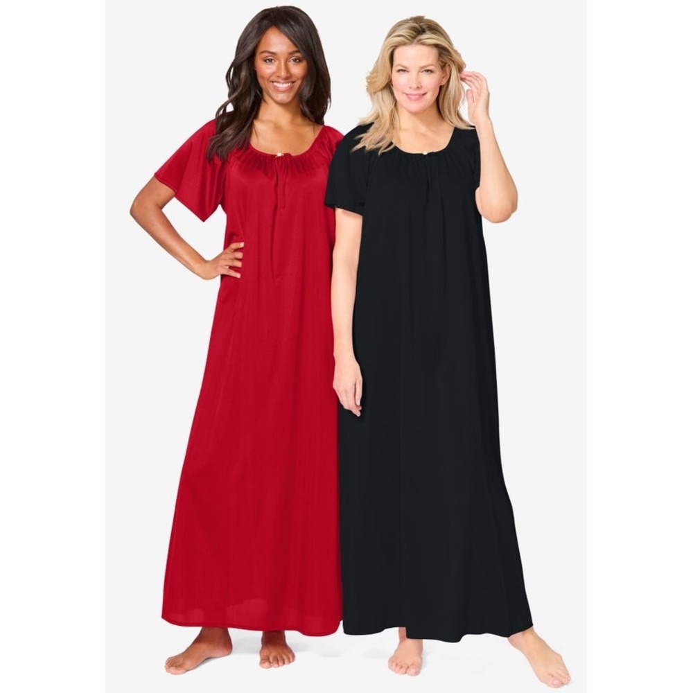 Vintage Style Long Nightgown 2 Pack Red Black Rosebud Coquette Plus Size L 18/20